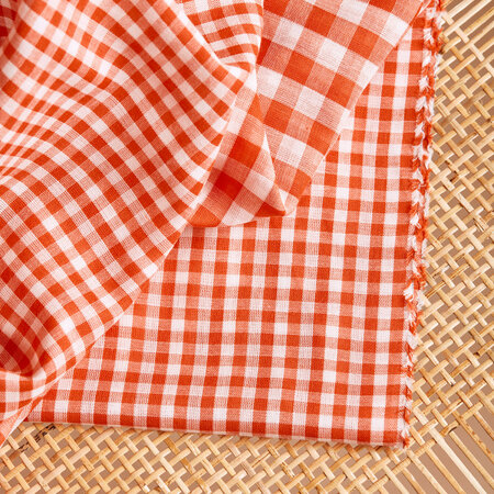 Atelier Brunette - Gingham Off-White Tangerine Fabric COTTON