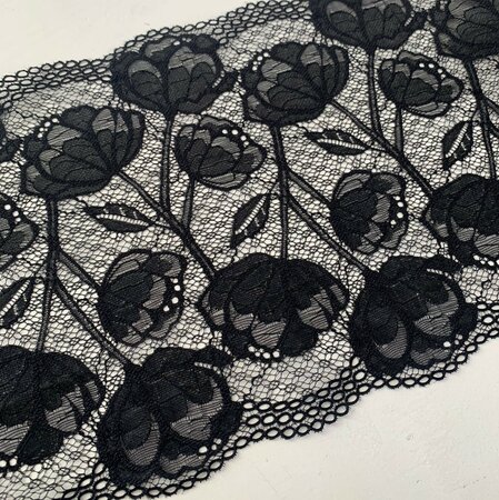 Elastisch kant Black Peonies