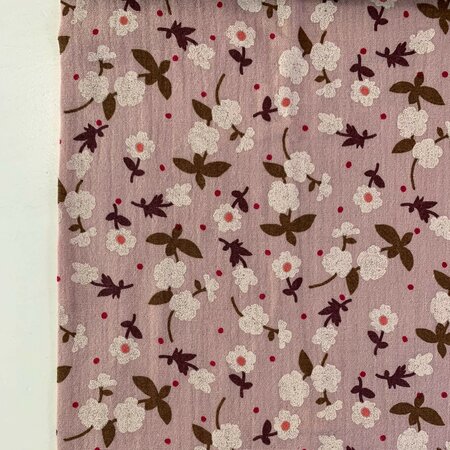 Hilco - Mandy Dusty pink flowers DOUBLE GAUZE BIOKATOEN