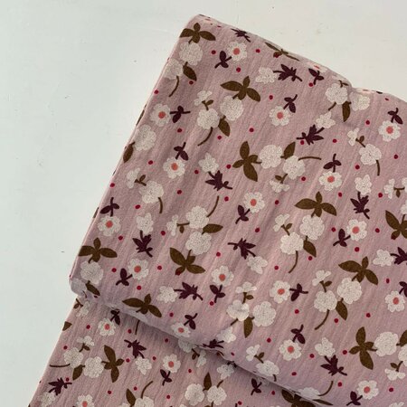 Hilco - Mandy Dusty pink flowers DOUBLE GAUZE BIOKATOEN
