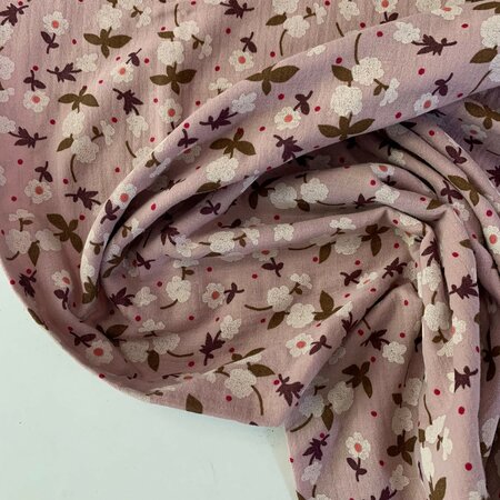 Hilco - Mandy Dusty pink flowers DOUBLE GAUZE BIOKATOEN