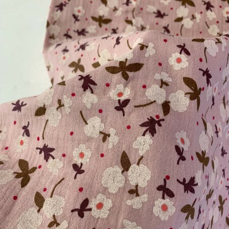 Hilco - Mandy Dusty pink flowers DOUBLE GAUZE BIOKATOEN
