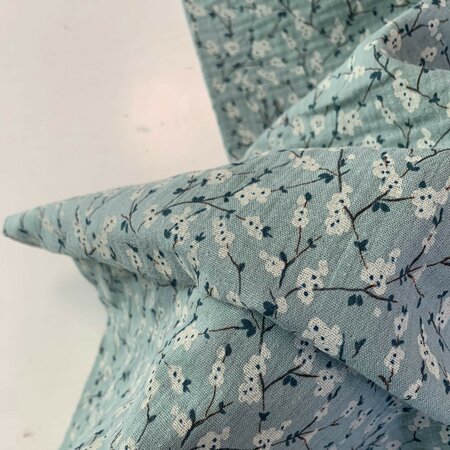 COUPON 120 CM Hilco - Fleury Minty flowers DOUBLE GAUZE BIOKATOEN