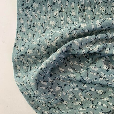 COUPON 120 CM Hilco - Fleury Minty flowers DOUBLE GAUZE BIOKATOEN