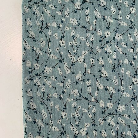 COUPON 120 CM Hilco - Fleury Minty flowers DOUBLE GAUZE BIOKATOEN