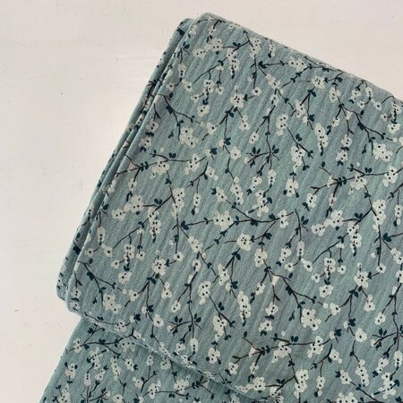 COUPON 120 CM Hilco - Fleury Minty flowers DOUBLE GAUZE BIOKATOEN