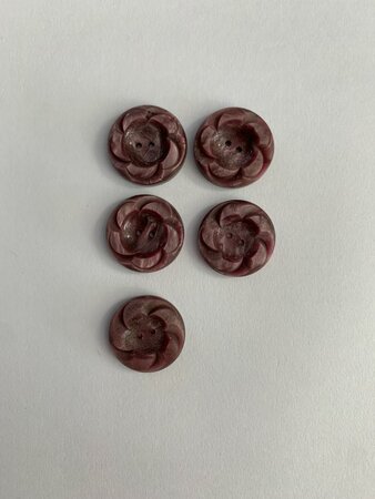 Set 5  knopen 18 mm paarse bloem
