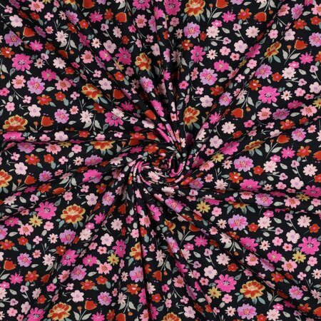 Verhees GOTS - Navy Colorful Flowers - Jersey (GOTS)
