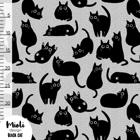 COUPON 30 CM Mieli Design - Black Cat FRENCH TERRY (organic)