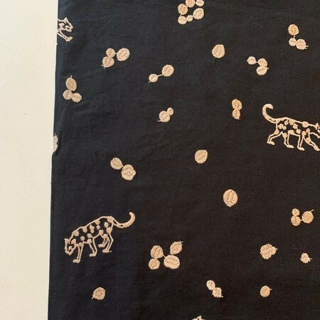 Kokka Japan - Leoperd Black Embroidery COTTON LINEN