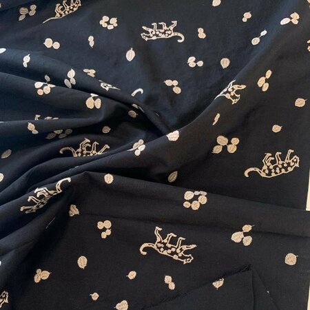 Kokka Japan - Leoperd Black Embroidery COTTON LINEN
