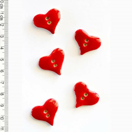 Red Hearts knopen - 25 mm - handmade