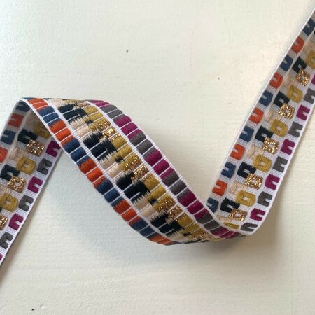 Sierband Squares White, Orange, Blue, Salmon, Grey, Olive, Magenta, Beige Lurex 30mm