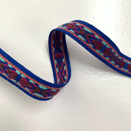 Sierband Fantasy Woven Royal Blue - Salmon - Light Blue - Brown - Purple 15mm
