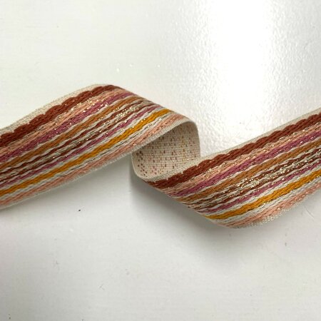 Tassenband Stripes Salmon - Dark Yellow - Bordeaux - Dusty Pink - Light Brown - Natural - Beige Lurex 40mm 