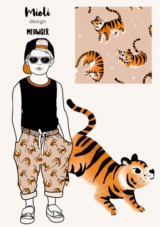 Mieli Design - Meowger Tiger beige JERSEY (organic)