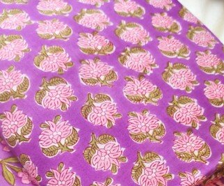 Mini Pink Flower Purple - Indiase Blokprint Katoen