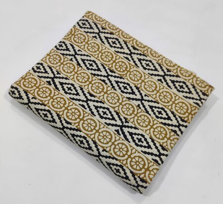 Ochre Flowers Stripe - Indiase Blokprint Katoen