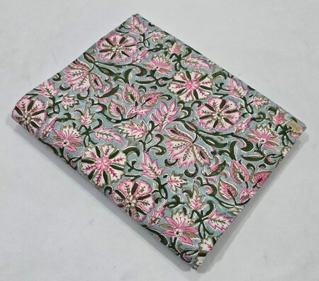 Mint Big Flower - Indiase Blokprint Katoen