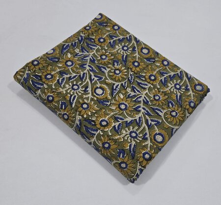 Ochre Blue Flower - Indiase Blokprint Katoen