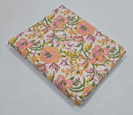 Yellow Pink Big Flowers - Indiase Blokprint Katoen