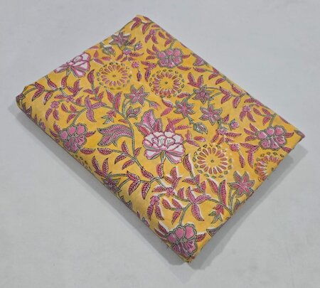Yellow Dianthus - Indiase Blokprint Katoen