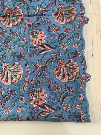 Blue Paisley Flowers - Indiase Blokprint Katoen