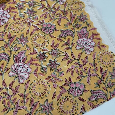 Yellow Dianthus - Indiase Blokprint Katoen