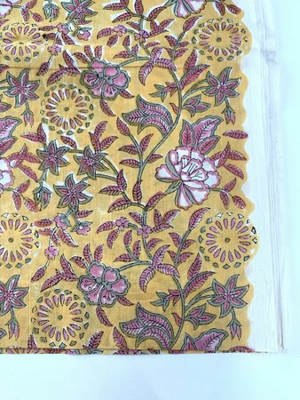 Yellow Dianthus - Indiase Blokprint Katoen