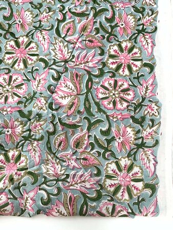 Mint Big Flower - Indiase Blokprint Katoen