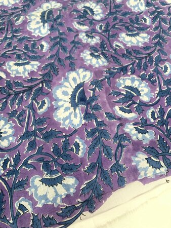 Purple Blue Flower - Indiase Blokprint Katoen