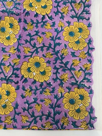 Yellow Daisies Purple - Indiase Blokprint Katoen