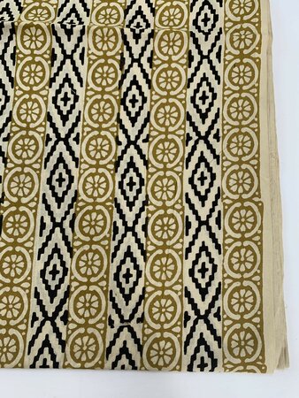 Ochre Flowers Stripe - Indiase Blokprint Katoen
