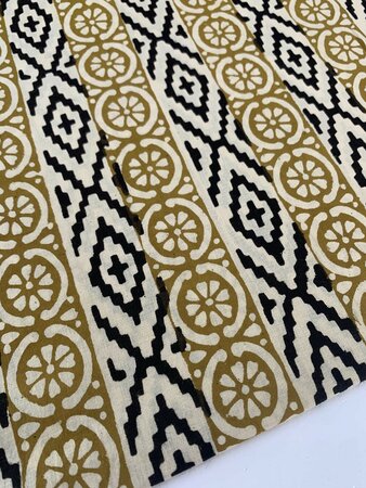 Ochre Flowers Stripe - Indiase Blokprint Katoen