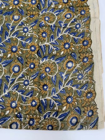 Ochre Blue Flower - Indiase Blokprint Katoen