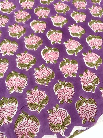 Mini Pink Flower Purple - Indiase Blokprint Katoen