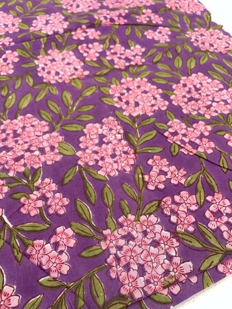 Pink Hortensia Purple - Indiase Blokprint Katoen