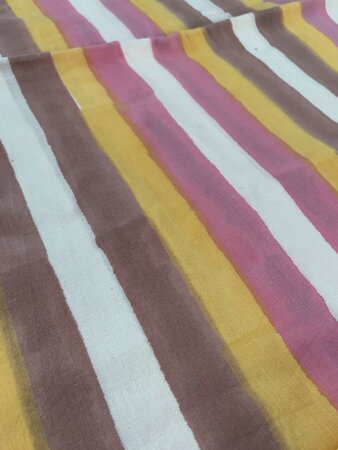 Pink Yellow Stripe - Indiase Blokprint Katoen