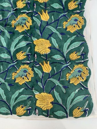 Petrol Flower - Indiase Blokprint Katoen