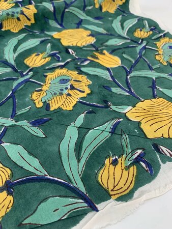 Petrol Flower - Indiase Blokprint Katoen