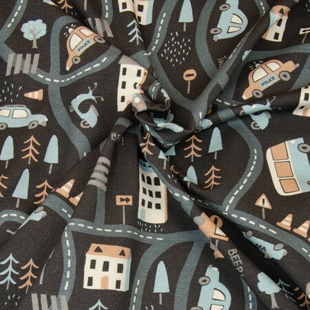 COUPON 45CM Hilco - Cars Grey FRENCH TERRY - OEKO-TEX