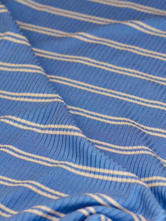 COUPON 70 CM meetMilk - Bright Blue striped Derby Ribbed Jersey TENCELâ„¢ Modal vezels
