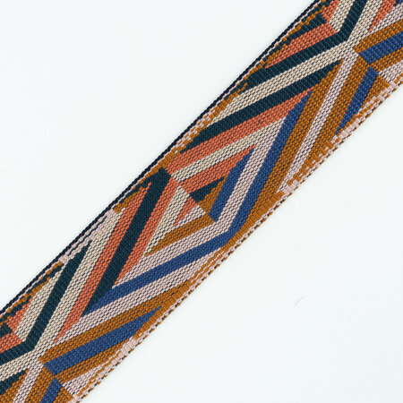 Tassenband Jacquard Triangles Blue - Coral - Cinnamon 40mm