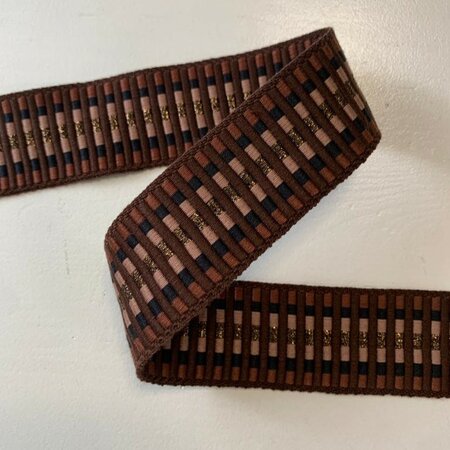 COUPON 100 CM Tassenband Cutted Dark Brown, Chocola, Navy Blue, Pink Antique, Brown Lurex 40mm