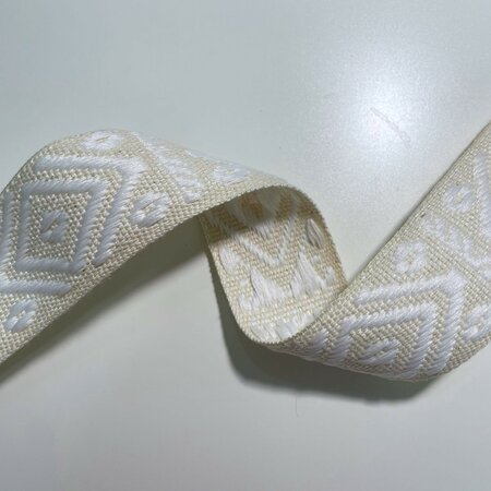 Tassenband Rhombus & Dots Ecru - White 40mm 