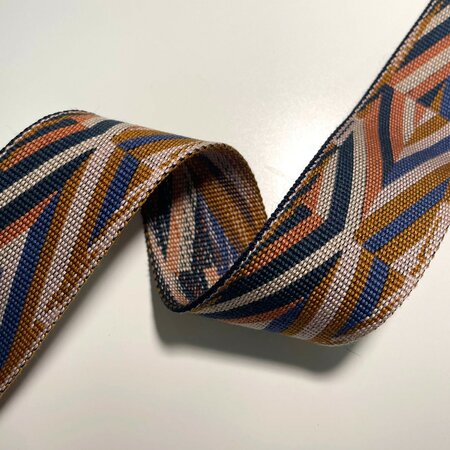 Tassenband Jacquard Triangles Blue - Coral - Cinnamon 40mm