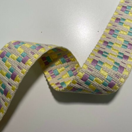 Tassenband Aztec Ecru - Yellow - Lilac - Veraman 40mm