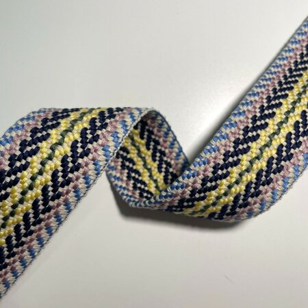 COUPON 100 CM Tassenband Herringbone Ecru - Dark Blue - Khaki - Dusty Pink - Blue - Yellow 40mm