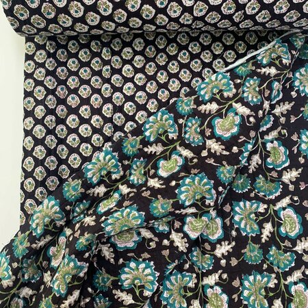 Ansje LIMITED - Black Green Petrol - Quilt Indian Cotton