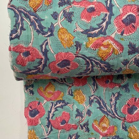 Ansje LIMITED - Blue Tones & Pink Flower - Quilt Indian Cotton